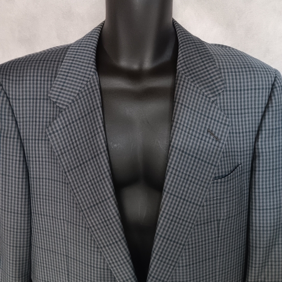 Hickey Freeman Boardroom Sport Coat Mens 40R Blue Multi 2 Button Check 100% Wool